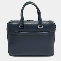 Pre Owned Salvatore Ferragamo Navy Blue Leather Zip Briefcase Bag