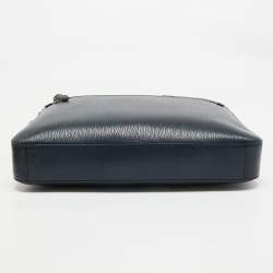 Pre Owned Salvatore Ferragamo Navy Blue Leather Zip Briefcase Bag