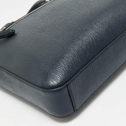 Pre Owned Salvatore Ferragamo Navy Blue Leather Zip Briefcase Bag