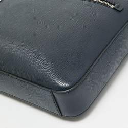 Pre Owned Salvatore Ferragamo Navy Blue Leather Zip Briefcase Bag