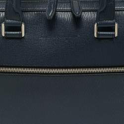 Pre Owned Salvatore Ferragamo Navy Blue Leather Zip Briefcase Bag