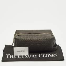مملوكة مسبقًا Salvatore Ferragamo Choco Brown Gancini Embossed Leather Toiletry Pouch