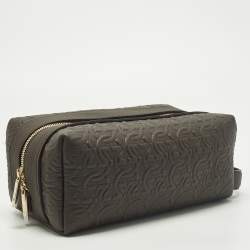 مملوكة مسبقًا Salvatore Ferragamo Choco Brown Gancini Embossed Leather Toiletry Pouch
