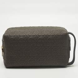 مملوكة مسبقًا Salvatore Ferragamo Choco Brown Gancini Embossed Leather Toiletry Pouch