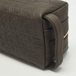 مملوكة مسبقًا Salvatore Ferragamo Choco Brown Gancini Embossed Leather Toiletry Pouch