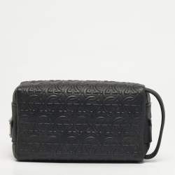 مملوكة مسبقًا Salvatore Ferragamo Black Gancini Embossed Leather Toiletry Pouch