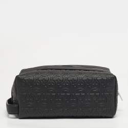 مملوكة مسبقًا Salvatore Ferragamo Black Gancini Embossed Leather Toiletry Pouch