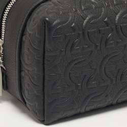 مملوكة مسبقًا Salvatore Ferragamo Black Gancini Embossed Leather Toiletry Pouch