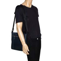 Salvatore Ferragamo Navy Blue Gancio Embossed Leather Messenger Bag