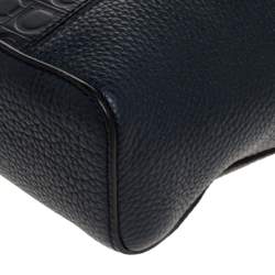 Salvatore Ferragamo Navy Blue Gancio Embossed Leather Messenger Bag
