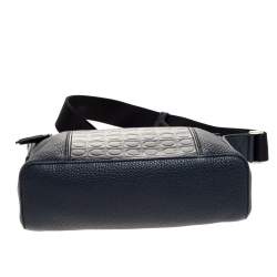 Salvatore Ferragamo Navy Blue Gancio Embossed Leather Messenger Bag