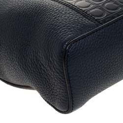 Salvatore Ferragamo Navy Blue Gancio Embossed Leather Messenger Bag