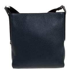 Salvatore Ferragamo Navy Blue Gancio Embossed Leather Messenger Bag