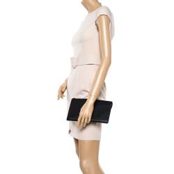 Pre Owned Salvatore Ferragamo Black Leather Zip Clutch