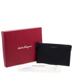 Pre Owned Salvatore Ferragamo Black Leather Zip Clutch