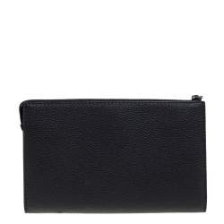 Pre Owned Salvatore Ferragamo Black Leather Zip Clutch