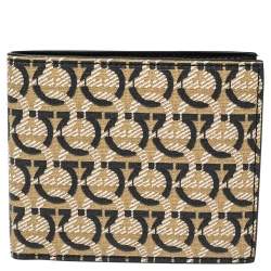Salvatore Ferragamo Beige/Black Signature Coated Canvas Bifold Wallet
