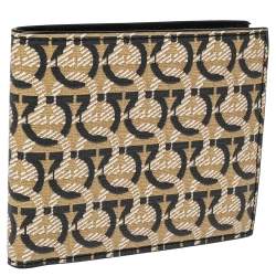 Salvatore Ferragamo Beige/Black Signature Coated Canvas Bifold Wallet
