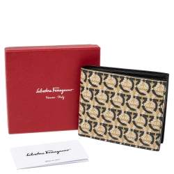 Salvatore Ferragamo Beige/Black Signature Coated Canvas Bifold Wallet