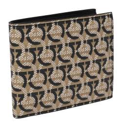Salvatore Ferragamo Beige/Black Gancini Print Canvas Bifold Wallet