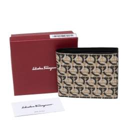 Salvatore Ferragamo Beige/Black Gancini Print Canvas Bifold Wallet