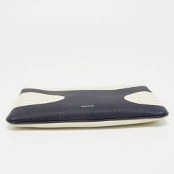 Salvatore Ferragamo Blue/Off White Leather Wristlet Pouch