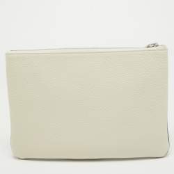Salvatore Ferragamo Blue/Off White Leather Wristlet Pouch