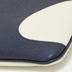 Salvatore Ferragamo Blue/Off White Leather Wristlet Pouch