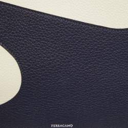 Salvatore Ferragamo Blue/Off White Leather Wristlet Pouch