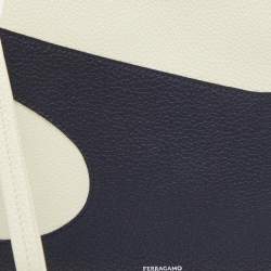 Salvatore Ferragamo Blue/Off White Leather Wristlet Pouch