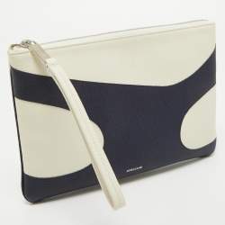 Salvatore Ferragamo Blue/Off White Leather Wristlet Pouch