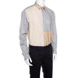 Pre Owned Salvatore Ferragamo Grey and Mustard Multi Stripe Paneled Cotton Shirt XL