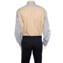 Pre Owned Salvatore Ferragamo Grey and Mustard Multi Stripe Paneled Cotton Shirt XL