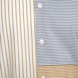 Pre Owned Salvatore Ferragamo Grey and Mustard Multi Stripe Paneled Cotton Shirt XL