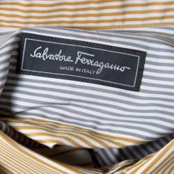 Pre Owned Salvatore Ferragamo Grey and Mustard Multi Stripe Paneled Cotton Shirt XL