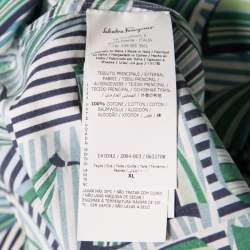 Pre Owned Salvatore Ferragamo Blue and Green Sailboat Printed Cotton Long Sleeve Shirt XL