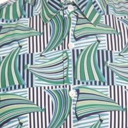 Pre Owned Salvatore Ferragamo Blue and Green Sailboat Printed Cotton Long Sleeve Shirt XL