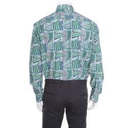 Pre Owned Salvatore Ferragamo Blue and Green Sailboat Printed Cotton Long Sleeve Shirt XL