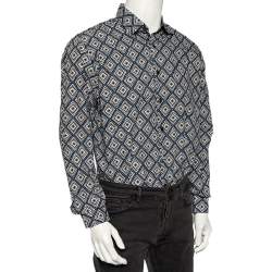 Pre Owned Salvatore Ferragamo Multicolored Geometric Printed Cotton Button Front Shirt L