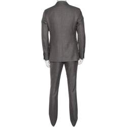 Pre Owned Salvatore Ferragamo Grey Micro Checked Wool Single Breasted Suit M
