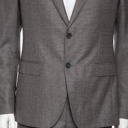 Pre Owned Salvatore Ferragamo Grey Micro Checked Wool Single Breasted Suit M