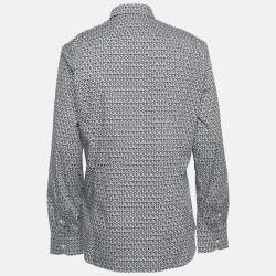 Salvatore Ferragamo Navy Blue Gancini Print Cotton Long Sleeve Shirt XL