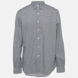 Salvatore Ferragamo Navy Blue Gancini Print Cotton Long Sleeve Shirt XL