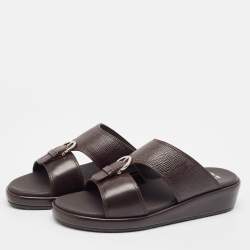 Salvatore Ferragamo Brown Leather Murray Flat Sandals Size 41