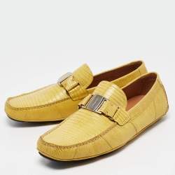 Salvatore Ferragamo Yellow Lizard Sardegna Loafers Size 44.5