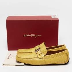 Salvatore Ferragamo Yellow Lizard Sardegna Loafers Size 44.5