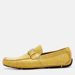 Salvatore Ferragamo Yellow Lizard Sardegna Loafers Size 44.5