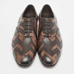 Salvatore Ferragamo Brown Ostrich Leather Oxfords Size 45