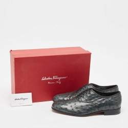 Salvatore Ferragamo Grey Ostrich Leather Gris Oxfords Size 41.5