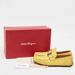 Salvatore Ferragamo Yellow Lizard Leather Sardegna Loafers Size 41.5